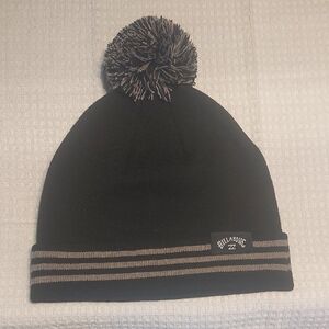 Billabong Black Beanie with Gray Stripe Pom